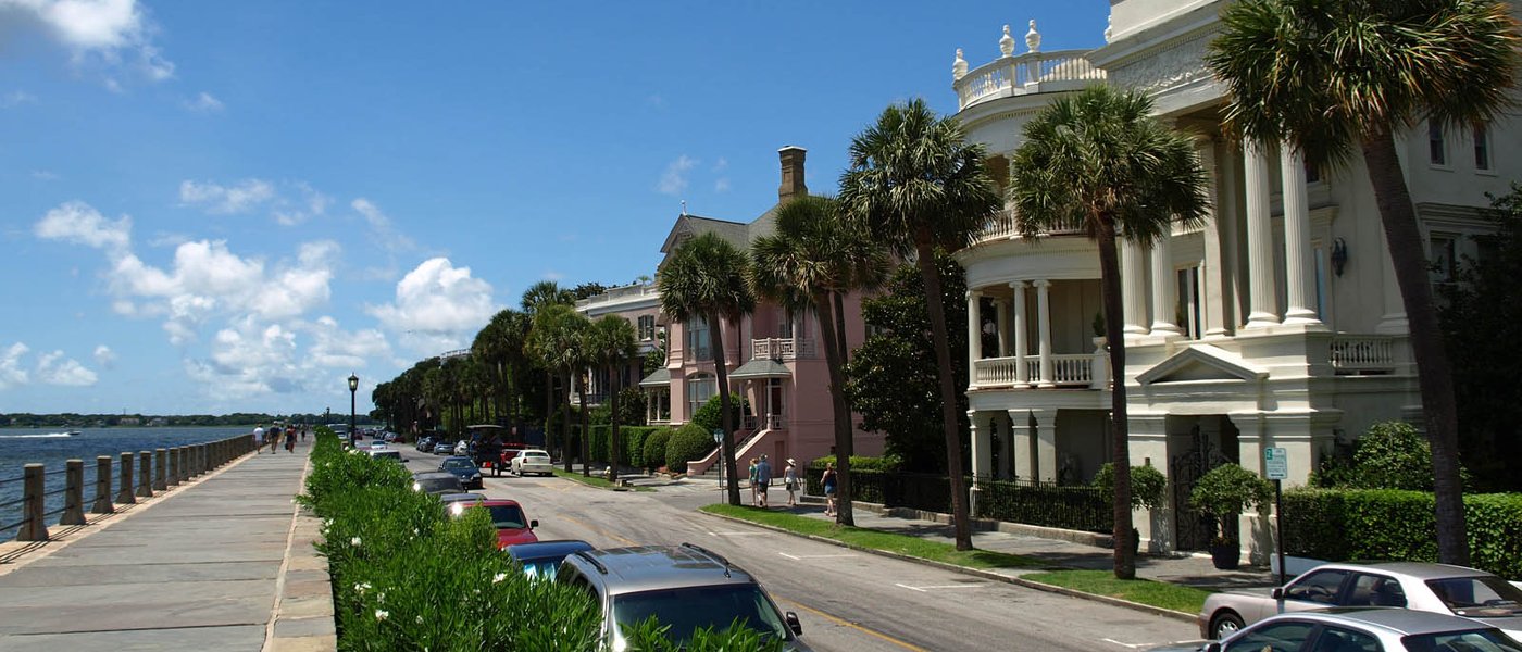 East Battery Street Charleston with antebellum mansions and harbor view