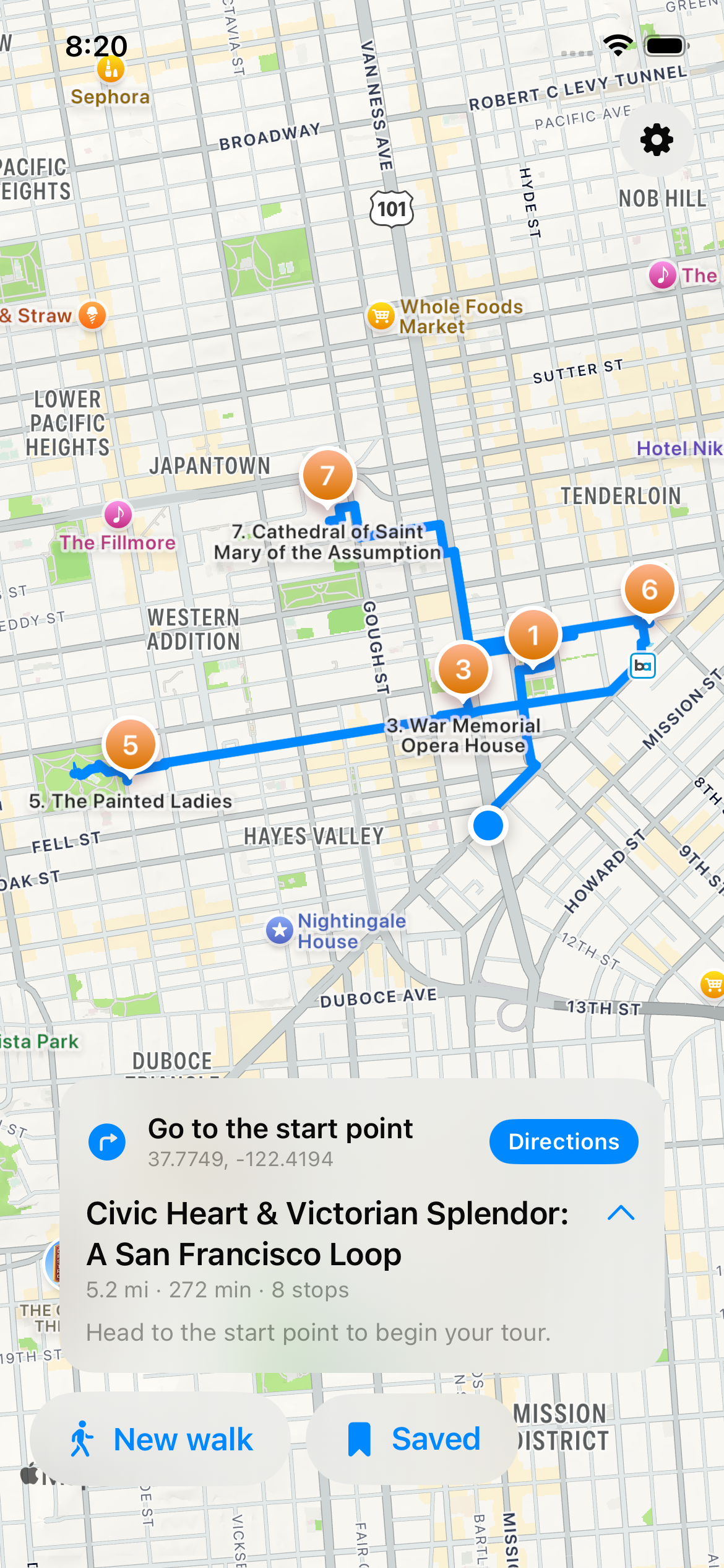 Mosey Tour Builder — saved tours library